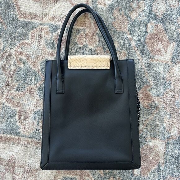 Loeffler Randall Jr Work Tote Embossed Python Nude Black Leather Handbag - Picture 3 of 11